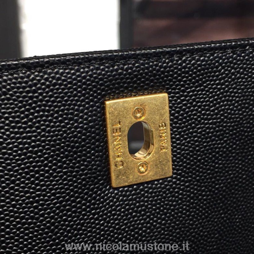 γνήσιας ποιότητας Chanel Coco λαβή Chevron τσάντα 23cm με λαβή σαύρας δέρμα μοσχαριού με κόκκους χρυσό υλικό άνοιξη/καλοκαίρι 2019 πράξη 1 συλλογή μαύρο