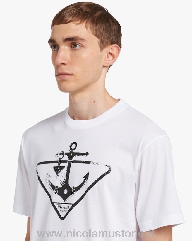 αυθεντική ποιότητα Prada λογότυπο υπερμεγέθη κοντομάνικο μπλουζάκι άνοιξη/καλοκαίρι 2022 συλλογή λευκό
