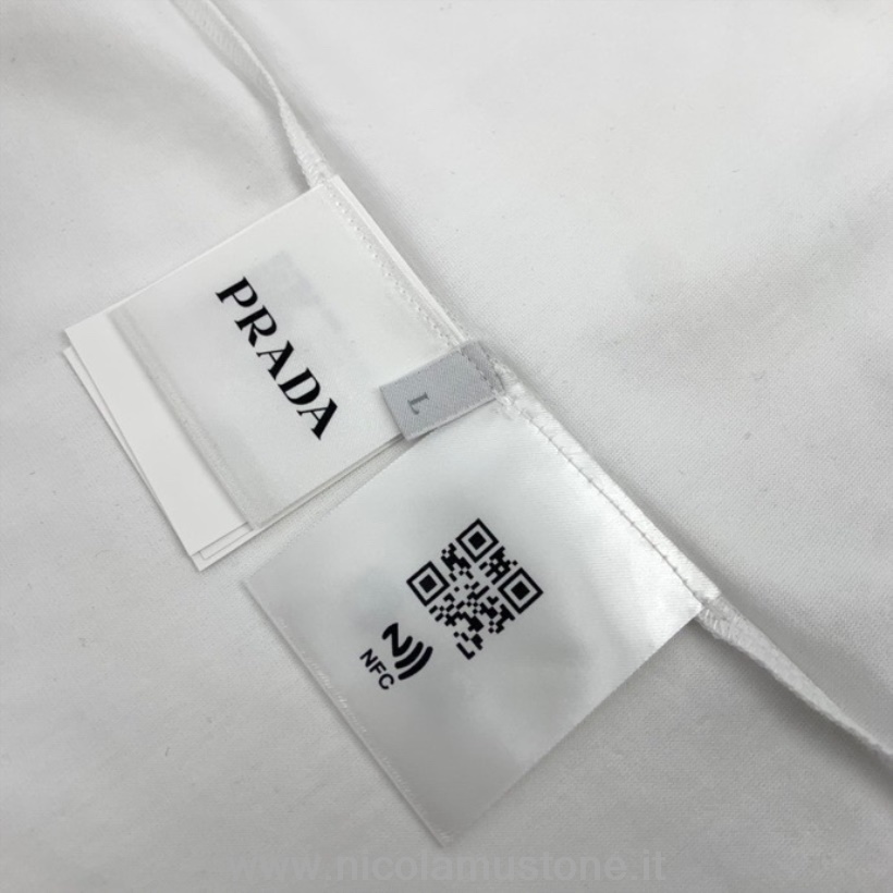 αυθεντική ποιότητα Prada λογότυπο υπερμεγέθη κοντομάνικο μπλουζάκι άνοιξη/καλοκαίρι 2022 συλλογή λευκό