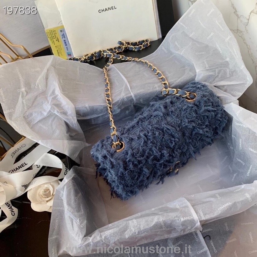 γνήσιας ποιότητας τσάντα Mini Flap Chanel 20cm δέρμα τουίντ/δέρμα αρνιού χρυσό υλικό κρουαζιέρας 2021 εποχιακή συλλογή Navy Blue