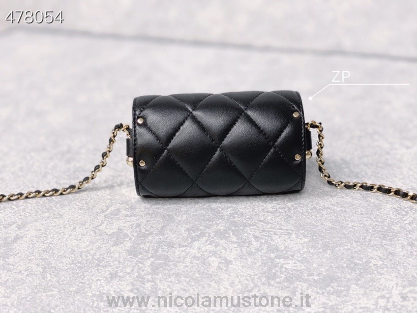 αρχικής ποιότητας Chanel τσάντα μινιατούρα κραγιόν 12cm δέρμα αρνιού χρυσό υλικό συλλογή άνοιξη/καλοκαίρι 2021 μαύρο
