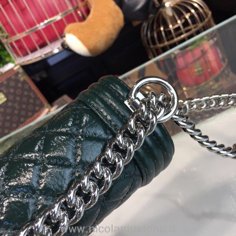 αρχικής ποιότητας Chanel Leboy τσάντα 20cm γυαλιστερό δέρμα ελαφιού ασημί υλικό άνοιξη/καλοκαίρι 2018 πράξη 1 συλλογή σκούρο πράσινο του δάσους