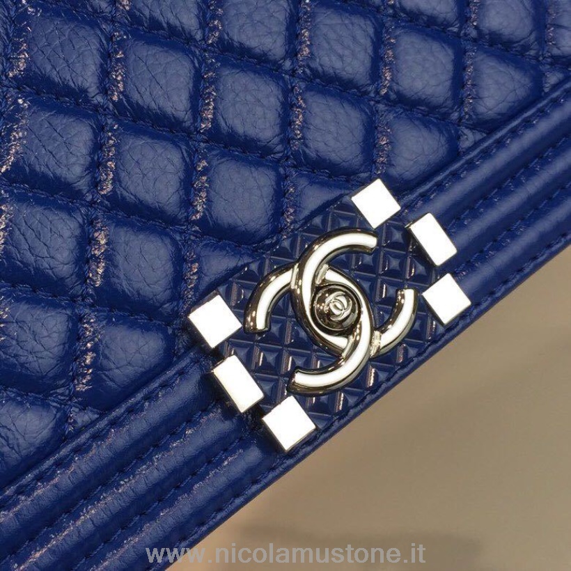 αρχικής ποιότητας Chanel Leboy τσάντα 25cm γυαλιστερό δέρμα ελαφιού ασημί υλικό άνοιξη/καλοκαίρι 2018 πράξη 1 συλλογή ηλεκτρίκ μπλε