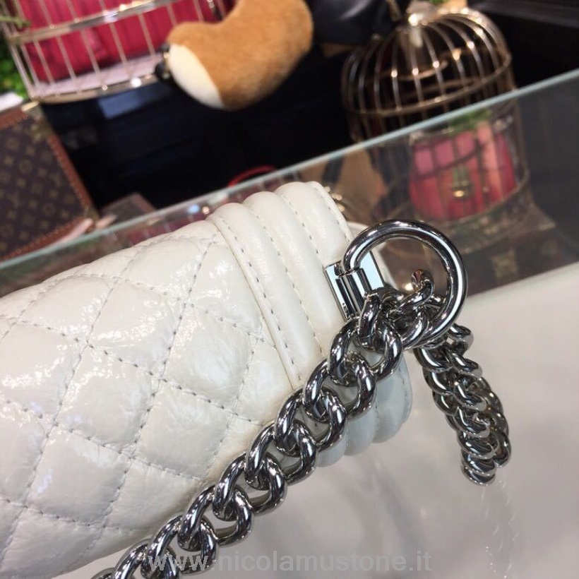 αρχικής ποιότητας Chanel Leboy τσάντα 25cm γυαλιστερό δέρμα ελαφιού ασημί υλικό άνοιξη/καλοκαίρι 2018 πράξη 1 συλλογή λευκό