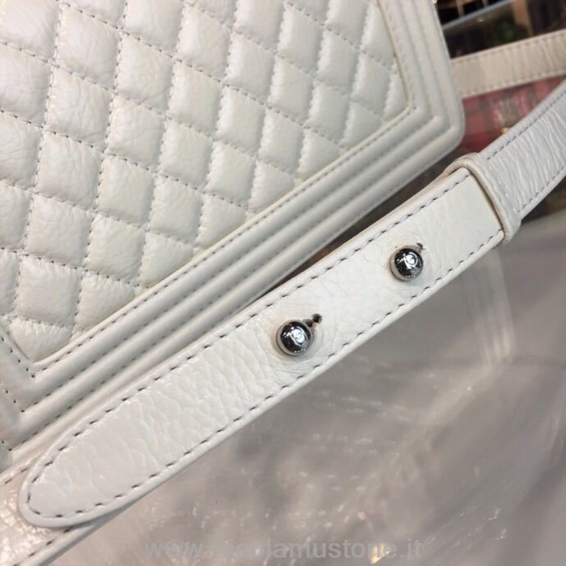 αρχικής ποιότητας Chanel Leboy τσάντα 25cm γυαλιστερό δέρμα ελαφιού ασημί υλικό άνοιξη/καλοκαίρι 2018 πράξη 1 συλλογή λευκό