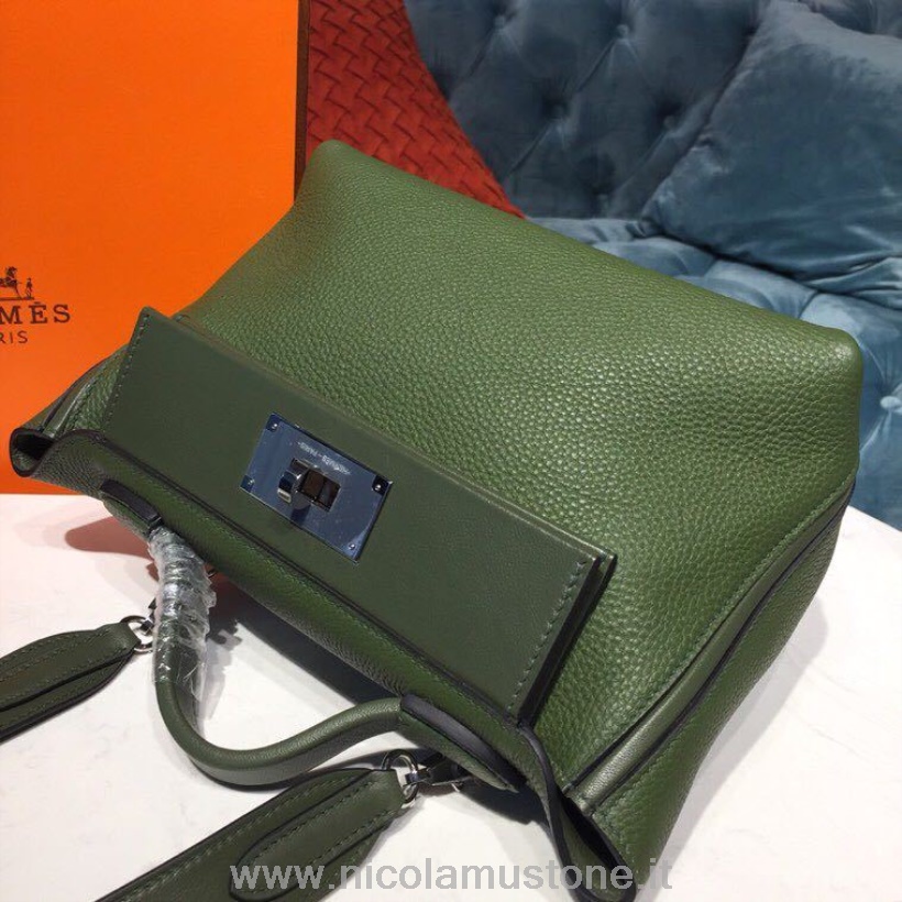 γνήσιας ποιότητας Hermes 24/24 τσάντα Taurillon Clemence χειροποίητη ραμμένη από παλλάδιο πράσινο