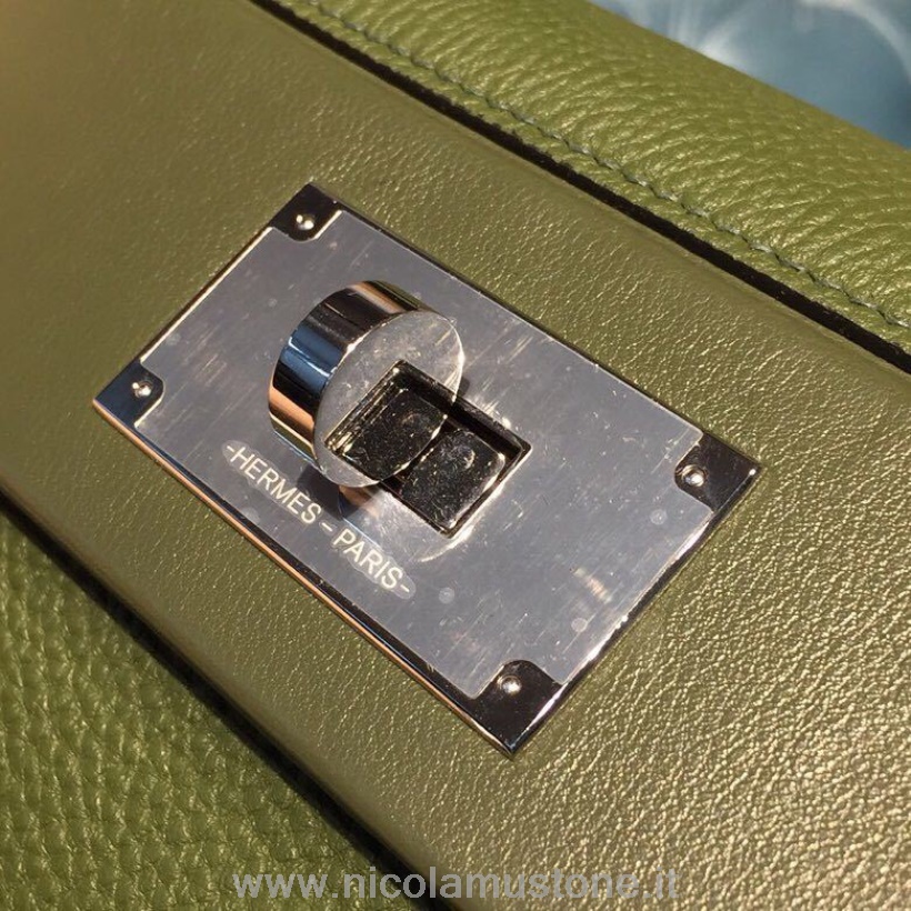 γνήσιας ποιότητας Hermes 24/24 τσάντα Taurillon Clemence χειροποίητη ραμμένη από παλλάδιο πράσινο