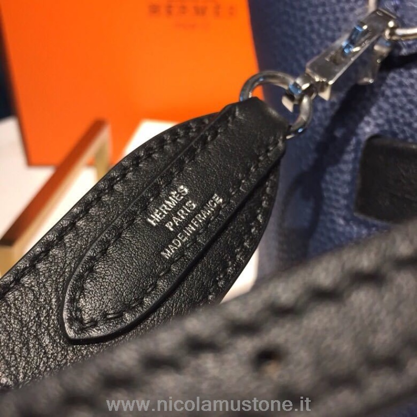 γνήσιας ποιότητας Hermes 24/24 τσάντα Taurillon Clemence χειροποίητο παλλάδιο υλικό ναυτικό/μαύρο
