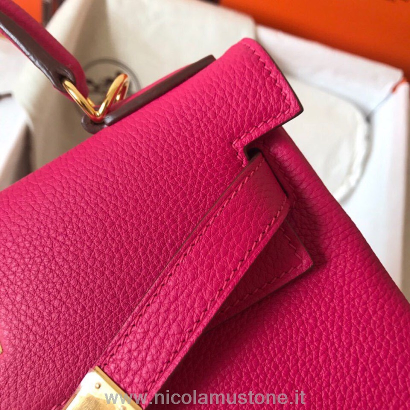 γνήσιας ποιότητας Hermes Kelly 28cm Togo τσάντα από δέρμα μοσχαριού ραμμένη στο χέρι χρυσό υλικό ροζ μωβ L3