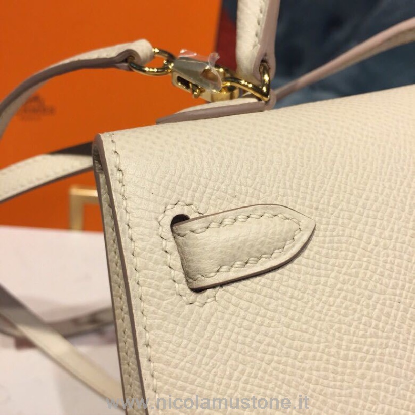 γνήσιας ποιότητας Hermes Mini Kelly τσάντα Epsom 20cm ραμμένη στο χέρι από χρυσό υλικό Craie