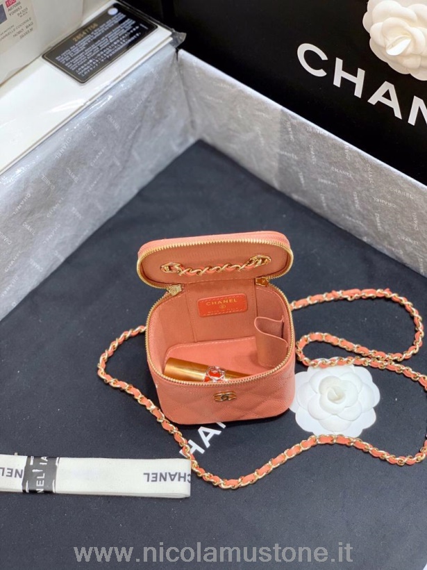 Πρωτότυπος ποιότητας Chanel μίνι νεσεσέρ τσαντάκι ώμου 10cm χρυσό δερμάτινο δέρμα αρνιού κολεξιόν άνοιξη/καλοκαίρι 2020 ροζ σομόν