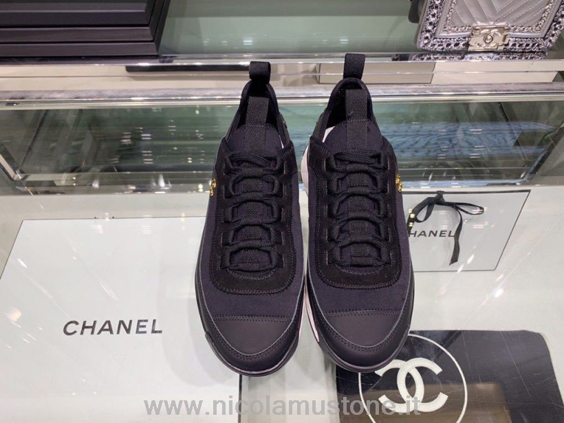 γνήσια ποιοτική κάλτσα Chanel πλεκτά αθλητικά παπούτσια από δέρμα μοσχαριού φθινόπωρο/χειμώνας συλλογή 2019 μαύρο