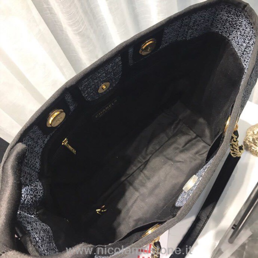 πρωτότυπης ποιότητας Chanel Deauville Tote 34cm πάνινη τσάντα άνοιξη/καλοκαίρι 2019 συλλογή σκούρο τζιν Multi