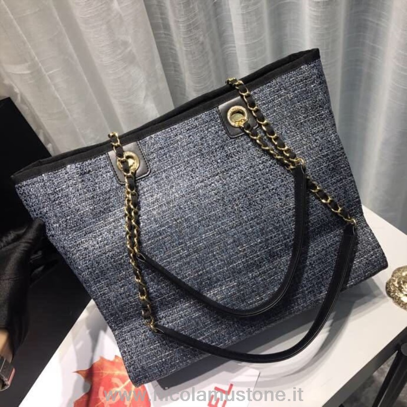 πρωτότυπης ποιότητας Chanel Deauville Tote 34cm πάνινη τσάντα άνοιξη/καλοκαίρι 2019 συλλογή σκούρο τζιν Multi