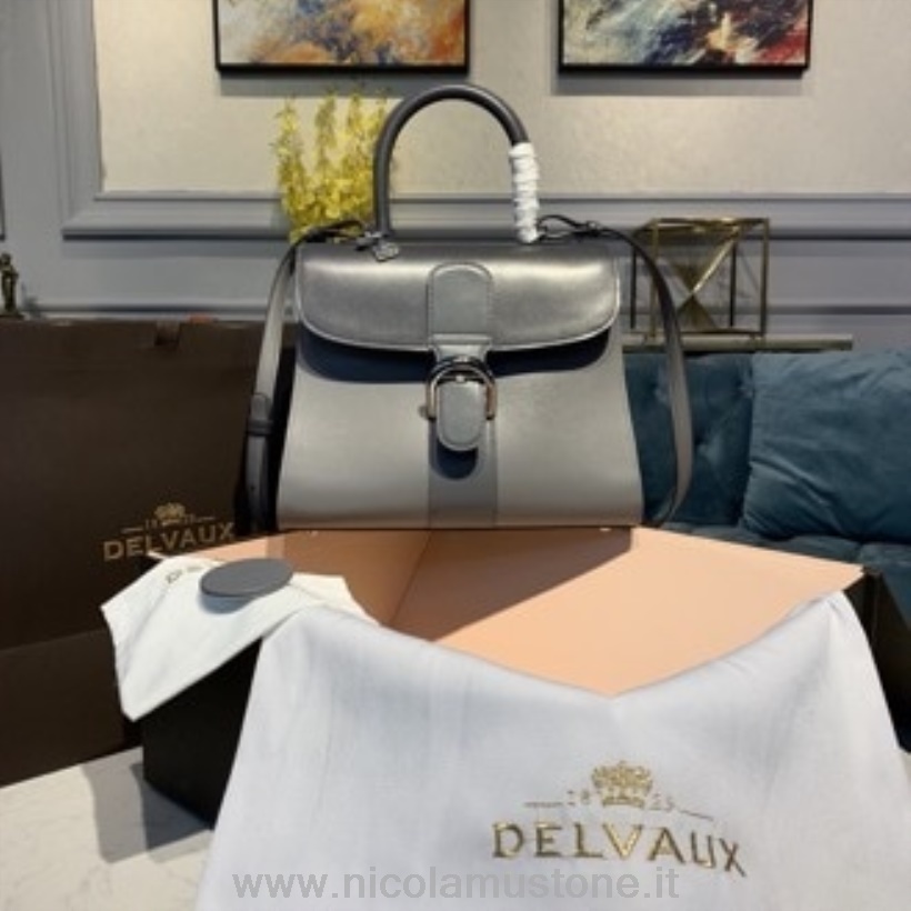 αρχικής ποιότητας Delvaux Brillant Mm τσάντα πτερύγιο τσάντα 28cm δέρμα μοσχαριού ασημί υλικό συλλογή φθινόπωρο/χειμώνας 2019 σκούρο γκρι/ανοιχτό γκρι