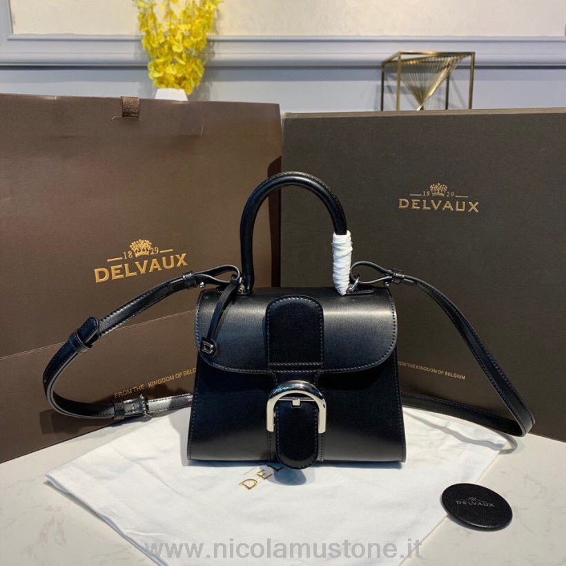 γνήσιας ποιότητας Delvaux Brillant Bb Satchel Flap τσάντα 20cm δέρμα μοσχαριού ασημί υλικό συλλογή φθινόπωρο/χειμώνας 2019 μαύρο