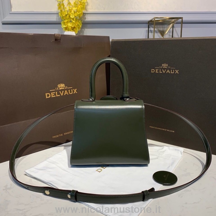 γνήσιας ποιότητας Delvaux Brillant Bb Satchel Flap τσάντα 20cm δέρμα μοσχαριού χρυσό υλικό συλλογή φθινόπωρο/χειμώνας 2019 σκούρο πράσινο