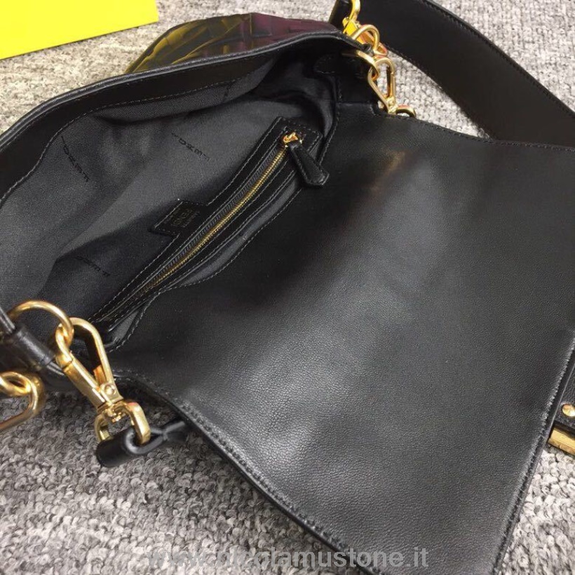 γνήσιας ποιότητας Fendi Ff ανάγλυφη τσάντα μπαγκέτα 26cm συλλογή άνοιξη/καλοκαίρι 2019 μαύρη