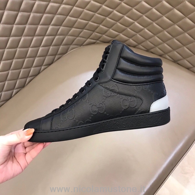 γνήσιας ποιότητας Gucci Ace Gg ανάγλυφα Hi-top ανδρικά αθλητικά παπούτσια φθινόπωρο/χειμώνας 2020 συλλογή μαύρο