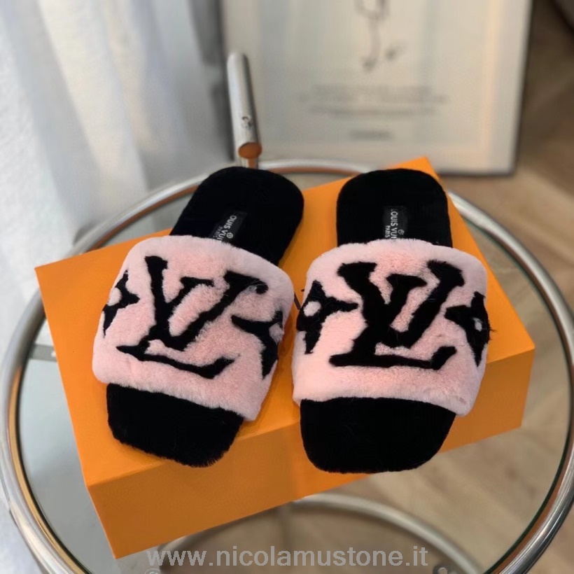 αρχικής ποιότητας Louis Vuitton γούνα Mule Slides δερμάτινη συλλογή φθινόπωρο/χειμώνας 2021 1a95dz ανοιχτό ροζ/μαύρο