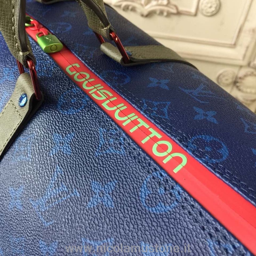 αρχικής ποιότητας Louis Vuitton Keepall 45cm μονόγραμμα τονικό καμβά φθινόπωρο/χειμώνας 2018 συλλογή M43858 Blue/multi