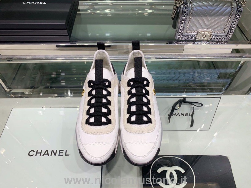γνήσια ποιοτική κάλτσα Chanel πλεκτά αθλητικά παπούτσια από δέρμα μοσχαριού φθινόπωρο/χειμώνας συλλογή 2019 λευκό/μαύρο