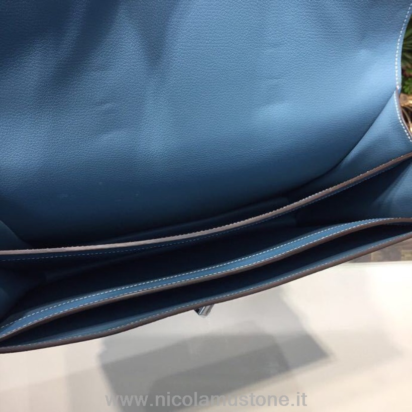 Γνήσιας ποιότητας Hermes Sac A Depeche 38cm χαρτοφύλακας επαγγελματική τσάντα Togo δέρμα μοσχαριού δέρμα παλλάδιο υλικό χειροποίητο μπλε τζιν