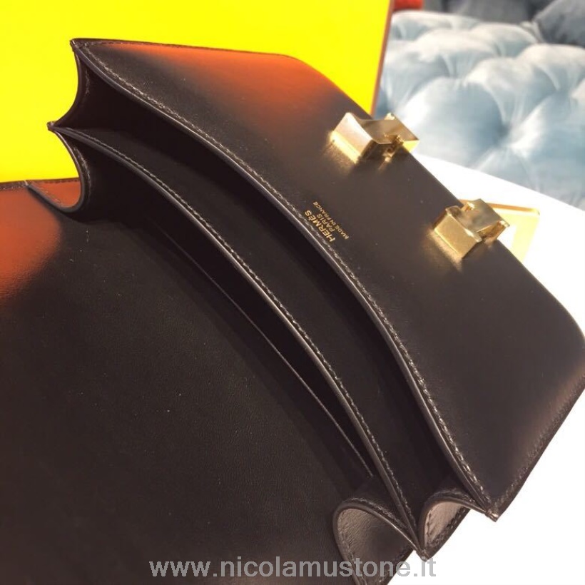 γνήσιας ποιότητας κουτί τσάντας Hermes Constance από δέρμα μοσχαριού ραμμένο χρυσό υλικό νουάρ Ck89