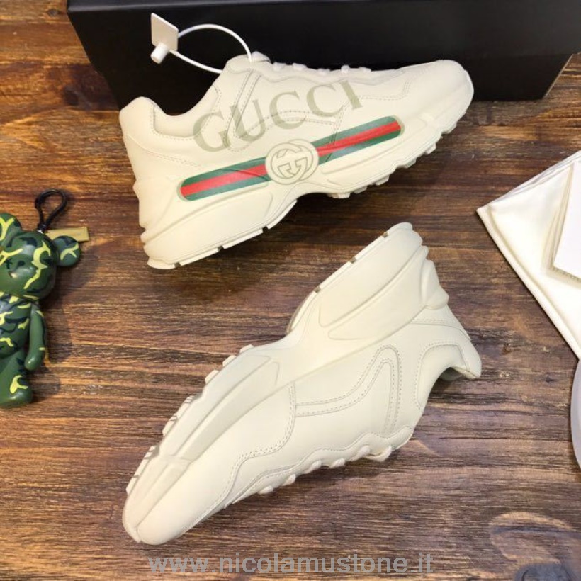 γνήσια ποιοτική Gucci Logo Rhyton πάνινα παπούτσια 602046 δέρμα μοσχαριού συλλογή άνοιξη/καλοκαίρι 2020 λευκό