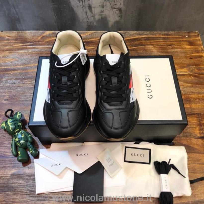 γνήσια ποιοτική Gucci Stripe Rhyton Sneakers Dad 619896 δέρμα μοσχαριού συλλογή άνοιξη/καλοκαίρι 2020 μαύρο