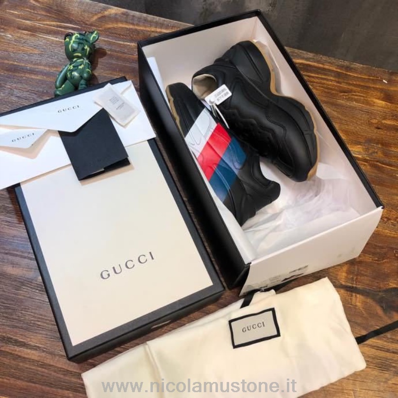 γνήσια ποιοτική Gucci Stripe Rhyton Sneakers Dad 619896 δέρμα μοσχαριού συλλογή άνοιξη/καλοκαίρι 2020 μαύρο
