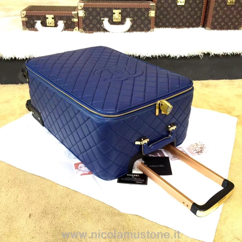 γνήσιας ποιότητας τρόλεϊ ταξιδιού Chanel κυλιόμενες αποσκευές 50cm δέρμα αρνιού χρυσό υλικό συλλογή άνοιξη/καλοκαίρι 2019 Navy Blue