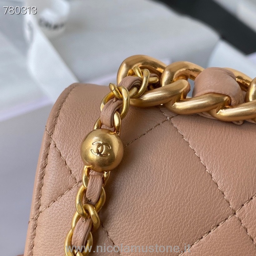 γνήσιας ποιότητας τσάντα με πτερύγια Chanel 22cm ως 3011 χρυσό υλικό από δέρμα μοσχαριού φθινόπωρο/χειμώνας 2021 συλλογή ροδάκινο