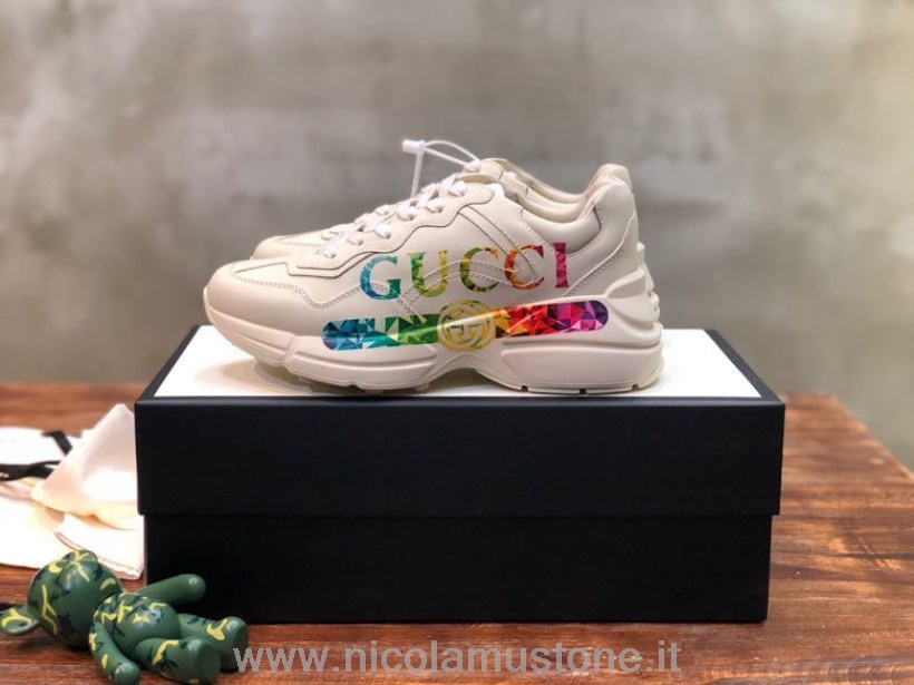 Original quality Gucci Logo Rhyton Dad Sneakers 602046 Calfskin Leather Spring/Summer 2020 Collection White/Multi