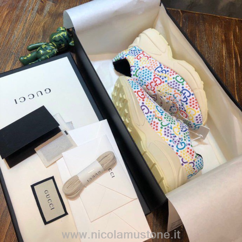 Original quality Gucci Psychedelic Rhyton Dad Sneakers 619891 Calfskin Leather Spring/Summer 2020 Collection White