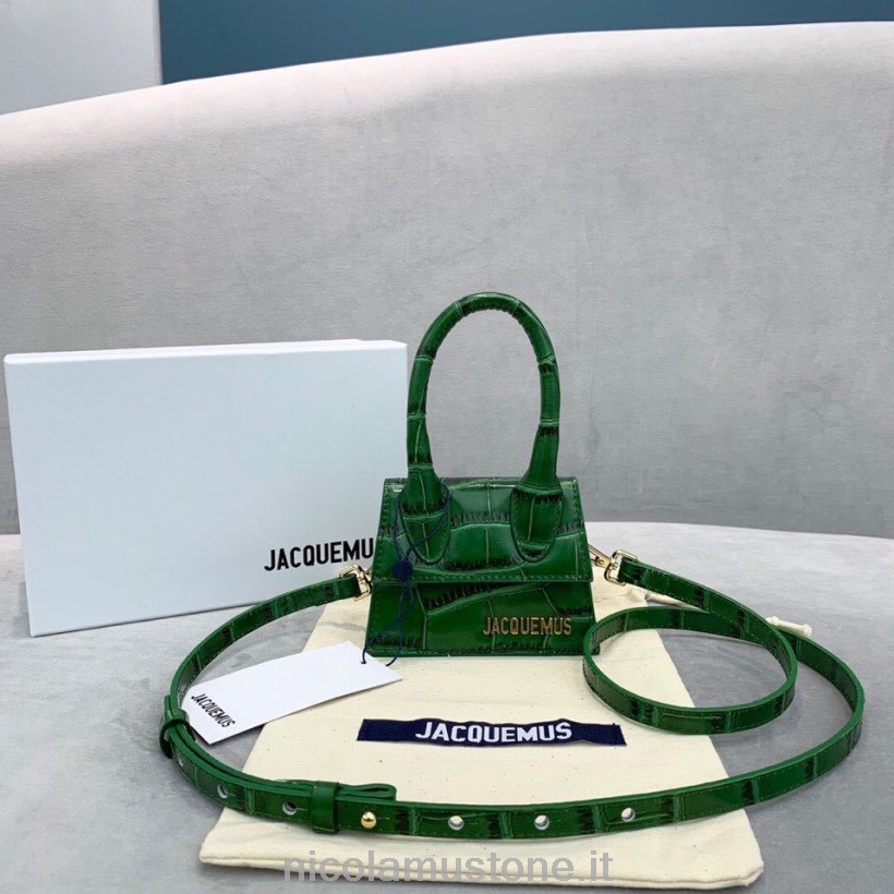 Original quality Jacquemus Le Chiquito Bag Croc Pattern Calfskin Leather Fall/Winter 2019 Collection Dark Green