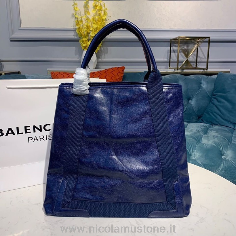 Original quality Balenciaga Cabas Shopping Tote Bag 35cm Lambskin Leather Spring/Summer 2019 Collection Navy Blue