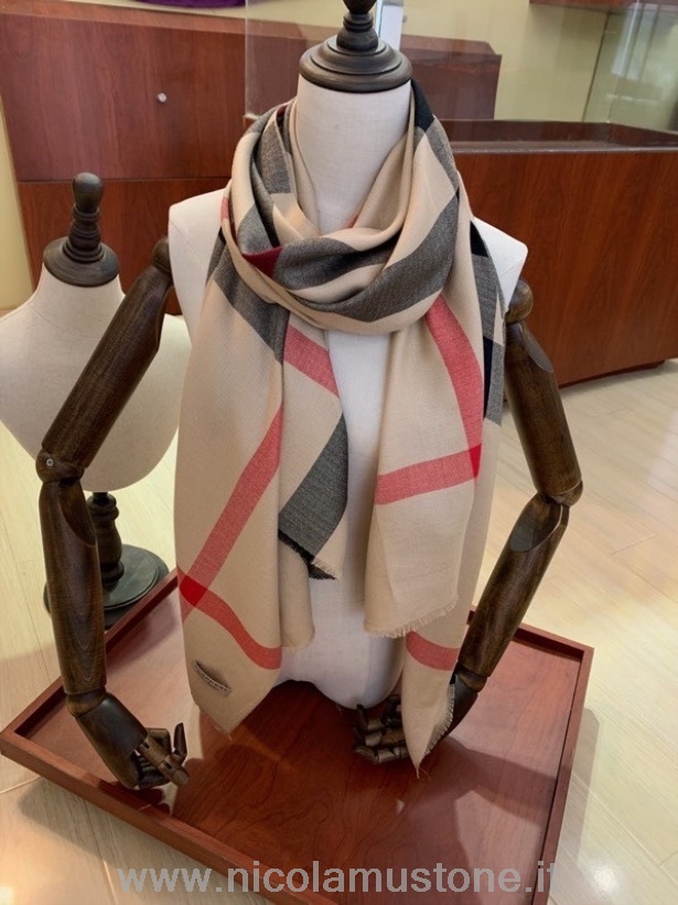 Original quality Burberry Check Cashmere Shawl Scarf 200cm Fall/Winter 2020 Collection Beige/Red