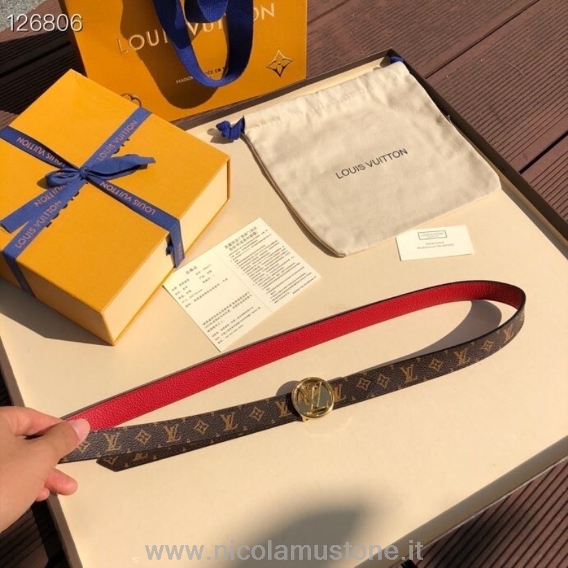 Original quality Louis Vuitton 2CM Belt Gold Hardware Monogram Canvas Fall/Winter 2020 Collection Brown/Red