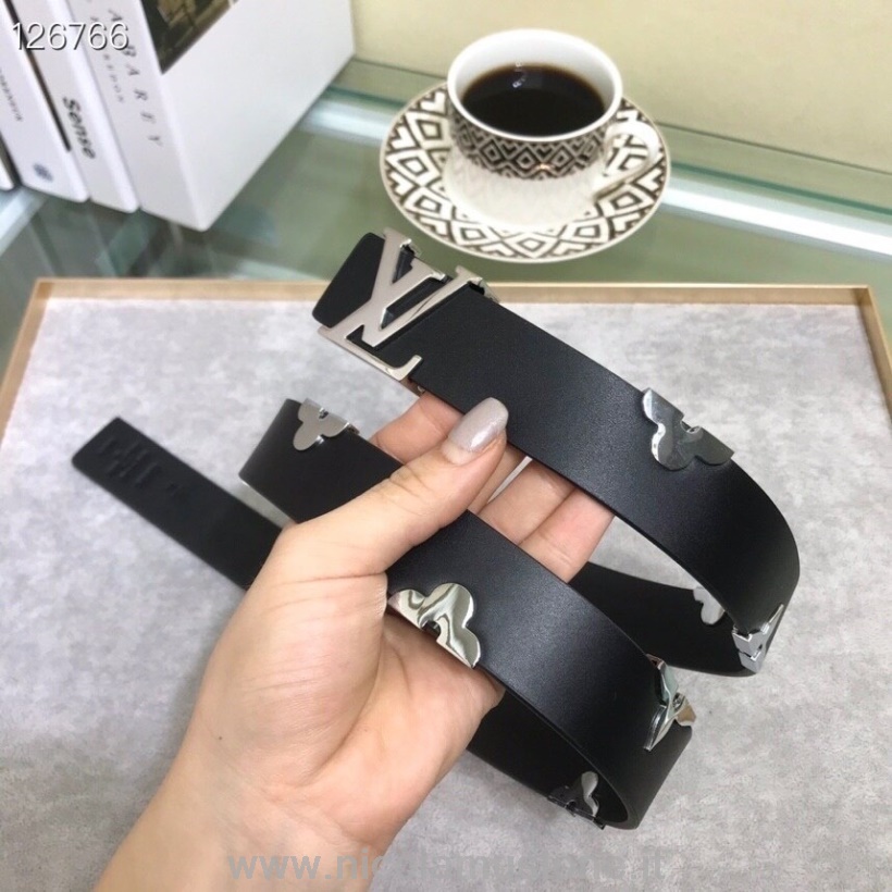 Original quality Louis Vuitton 30CM Belt Silver Hardware Monogram Calfskin Leather Spring/Summer 2020 Collection Black
