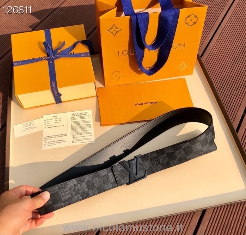 Original quality Louis Vuitton 4CM Belt Matte Hardware Damier Graphite Canvas Fall/Winter 2020 Collection Black