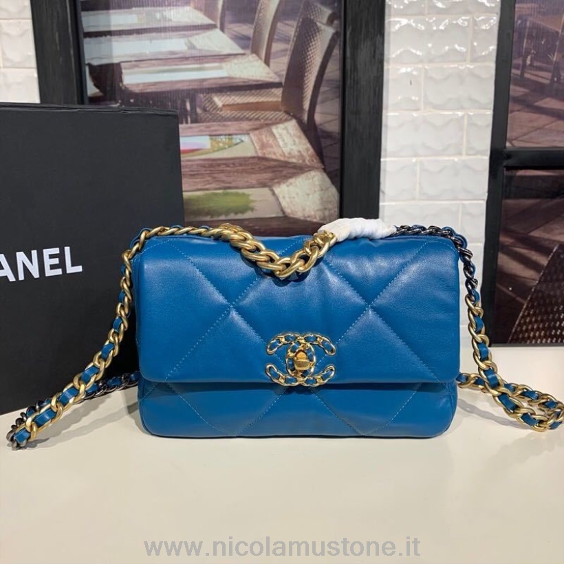 Original quality Chanel 19 Flap Bag 25cm Goatskin Leather Fall/Winter 2019 Act 1 Collection Blue