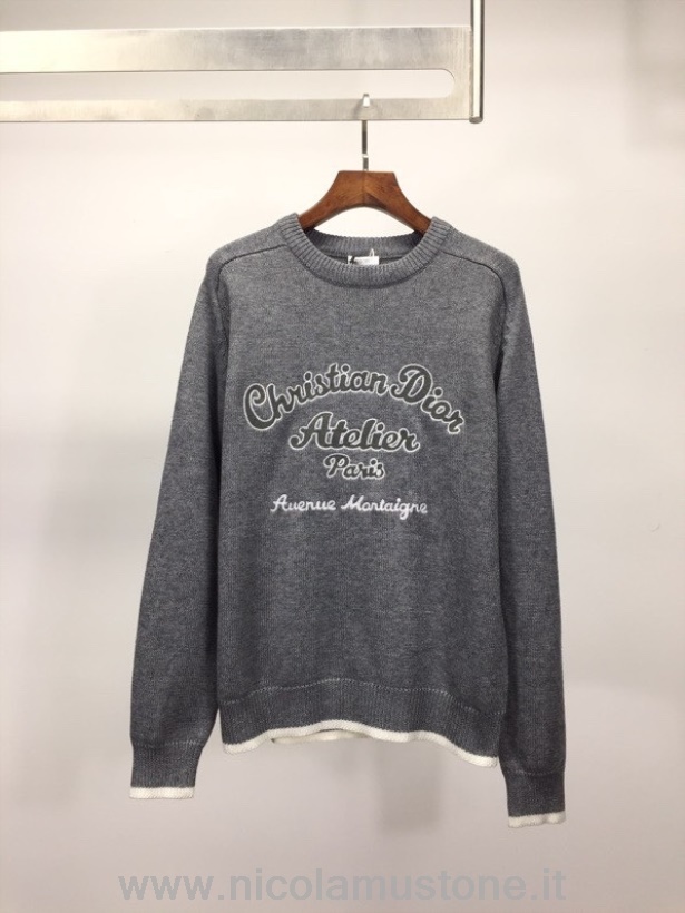 Original quality Christian Dior Atelier Long Sleeved Sweater Spring/Summer 2022 Collection Grey/White