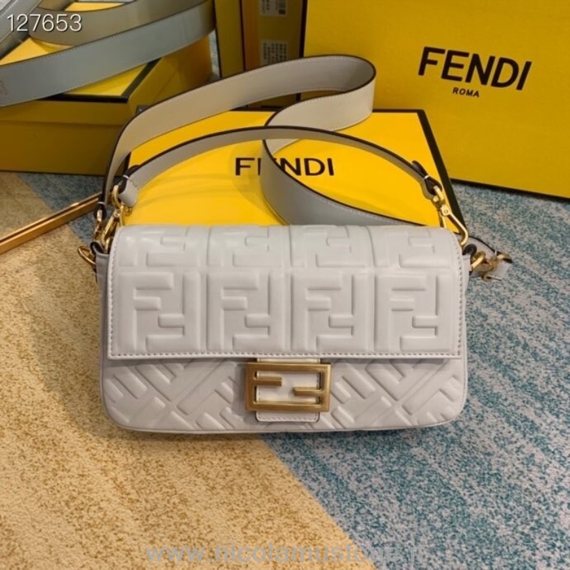 Original quality Fendi Embossed FF Logo Baguette Bag 26cm Calfskin Leather Fall/Winter 2020 Collection Sand