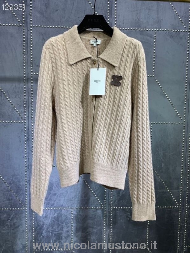 Original quality Celine Collared Embroidery Knit Cardigan Fall/Winter 2020 Collection Tan