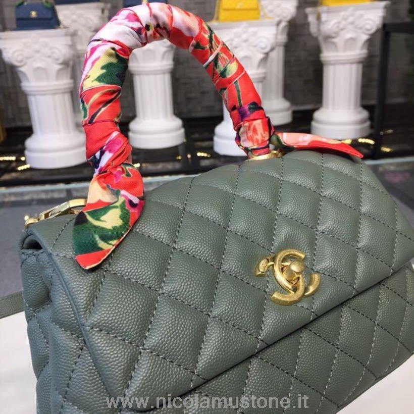 Original quality Chanel Coco Handle Quilted Bag 23cm with Lizard Handle Grained Calfskin Leather Gold Hardware Spring/Summer 2019 Act 1 Collection Sea Green