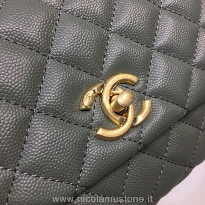 Original quality Chanel Coco Handle Quilted Bag 23cm with Lizard Handle Grained Calfskin Leather Gold Hardware Spring/Summer 2019 Act 1 Collection Sea Green