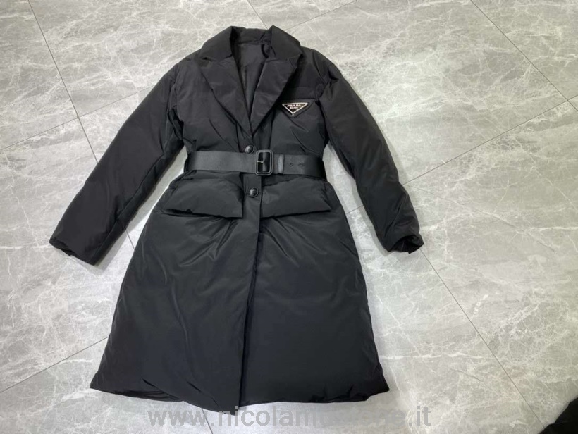 Original quality Prada Down Goose Jacket Nylon Long Coat Fall/Winter 2020 Collection Black
