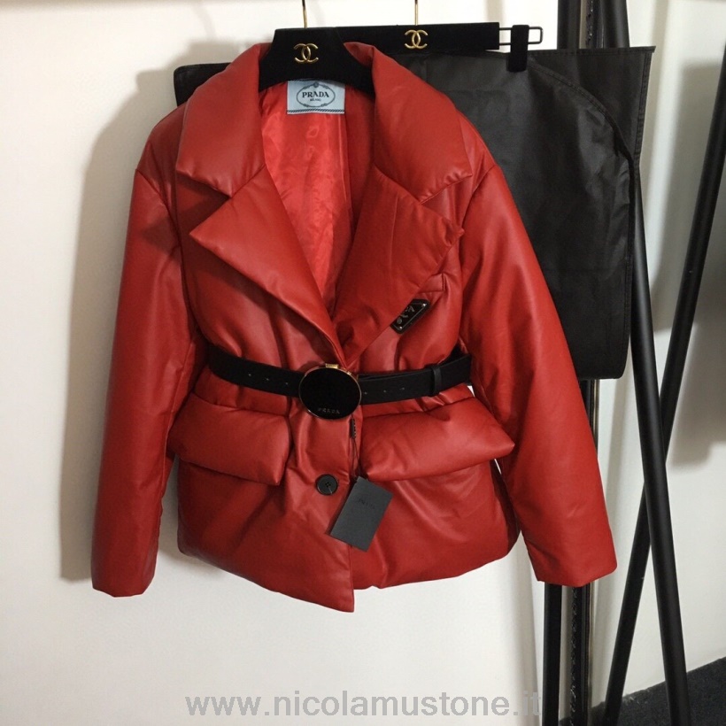 Original quality Prada Down Jacket Sheepskin Leather Coat Fall/Winter 2020 Collection Red