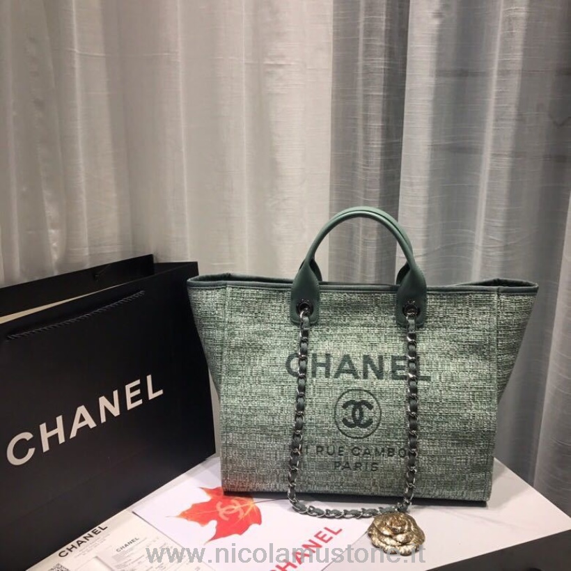 Original quality Chanel Deauville Tote 38cm Canvas Bag Spring/Summer 2019 Collection Fig Green